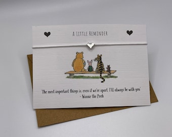 A little Winnie the Pooh quote wish/ sentiment friendship string bracelet ‘even when we’re apart I’ll always be with you’ friend gift