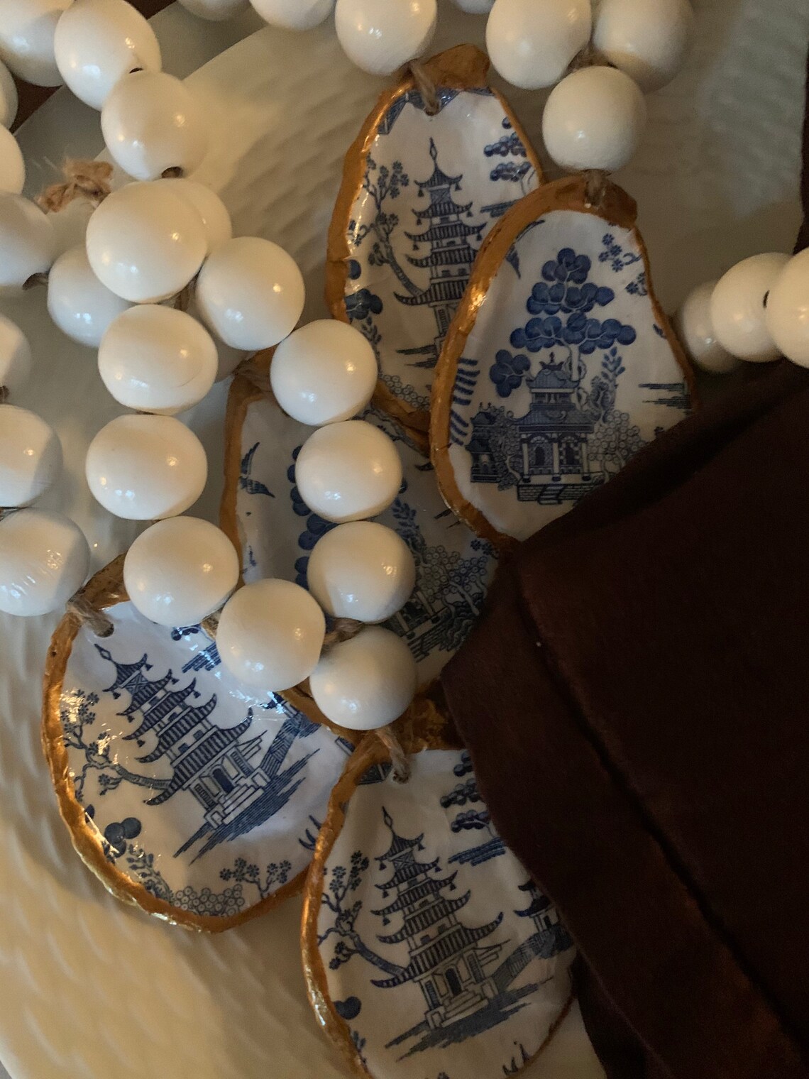 Blue and White Chinoiserie Oyster Napkin Rings Etsy