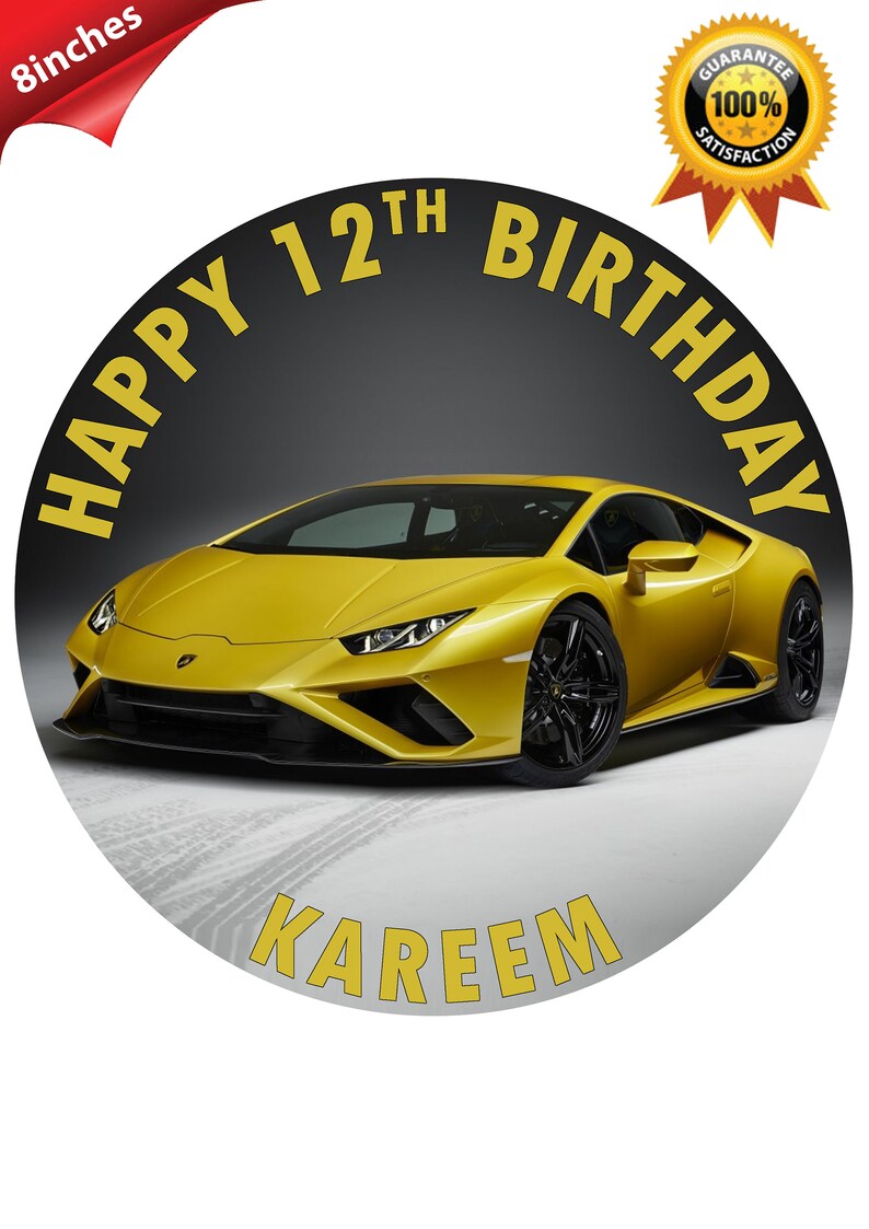 Lamborghini Sport Car Themed Personalised Birthday Edible Cake /& Cupcake topper