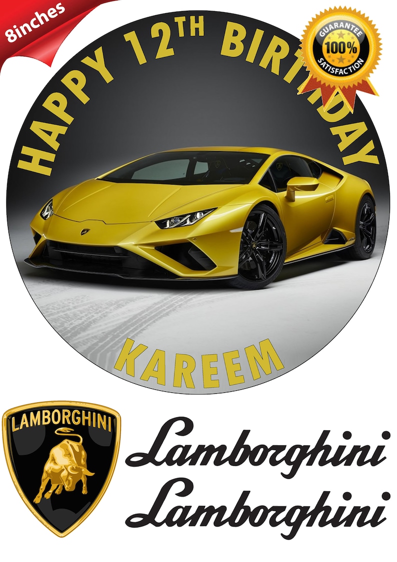 Lamborghini Sport Car Themed Personalised Birthday Edible Cake /& Cupcake topper