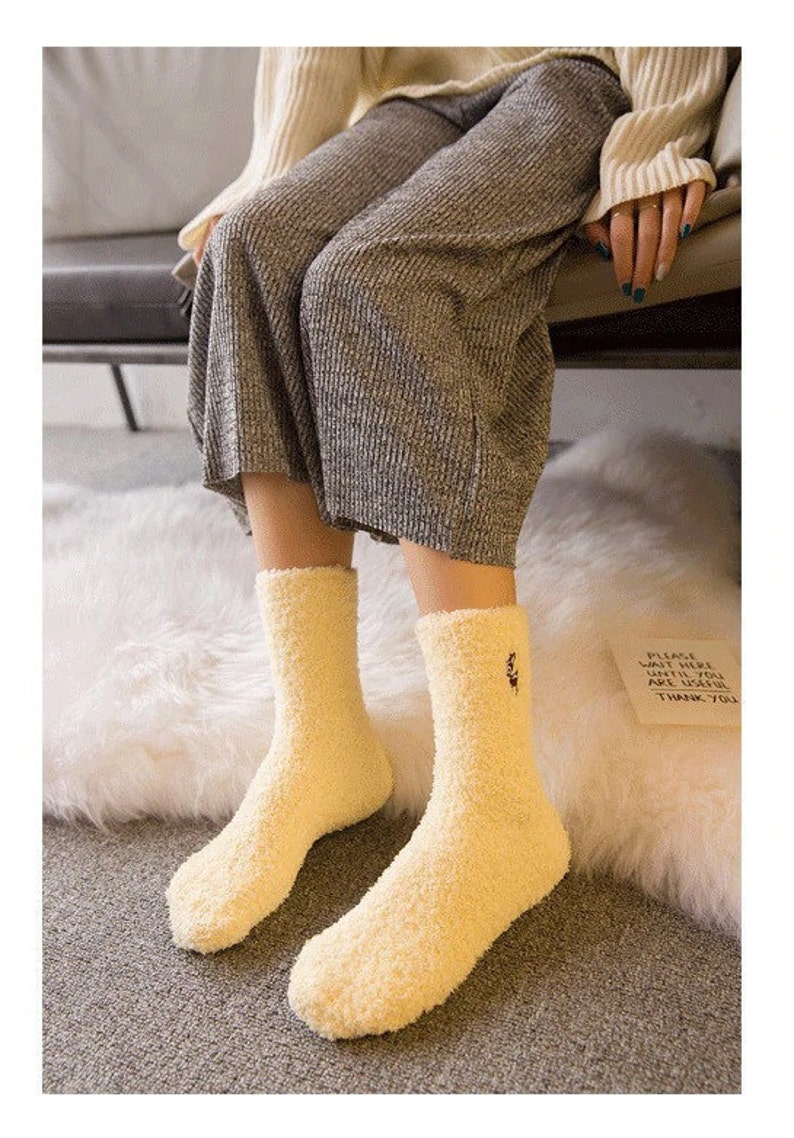 Soft Fluffy Winter Embroidered Socks Women's Ankle Etsy