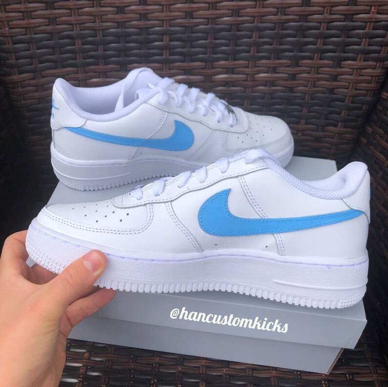 blue and white custom air force 1