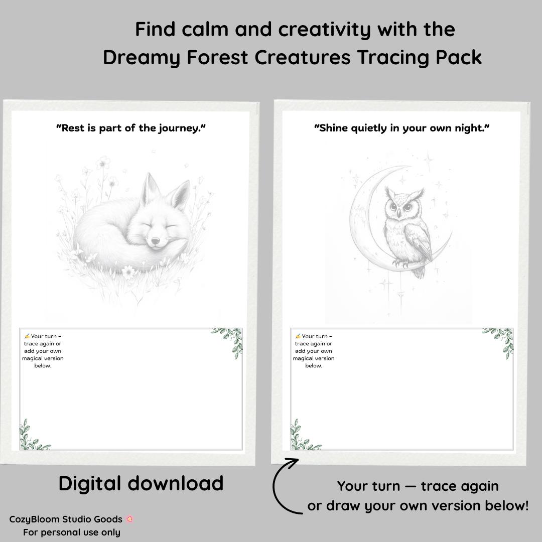 Dreamy Forest Creatures Tracing Pack | Cozy Mindful Drawing Printables ...