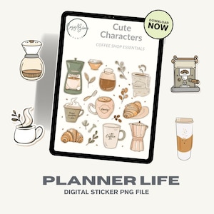 Coffee Shop Digital Stickers: Pastel Cafe PNG Set (Digital Download)