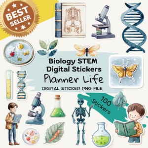 Biology Digital Stickers: 100 Science Illustrations for Teachers & Planners