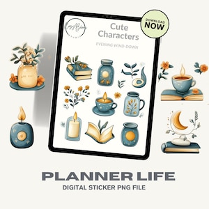 Evening Wind-Down Digital Stickers – Botanical Soft Sheet for Calm & Restful Nights