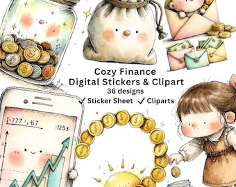Pastel Budget Icons & Savings Clipart PNG for GoodNotes