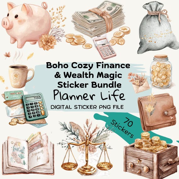 Boho Finance Sticker Bundle: Pastel Botanical Planner Stickers (Digital Download)