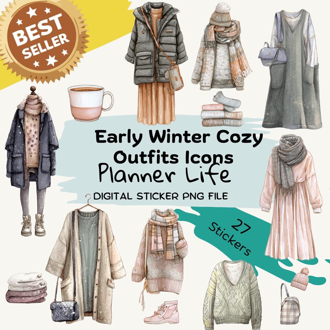 Early Winter Cozy Outfits Icons – Digital Sticker Sheet for Goodnotes ...