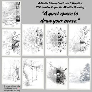 Nature Tracing Printable Pack Vol.2 – 10 Calm Drawing Pages with Mandala | Digital Line Art for Mindfulness & Creativity