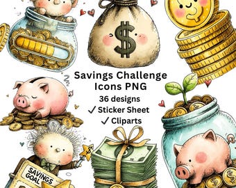 Savings Challenge Icons PNG,Finance Planner Icons, Budget Tracker Clipart