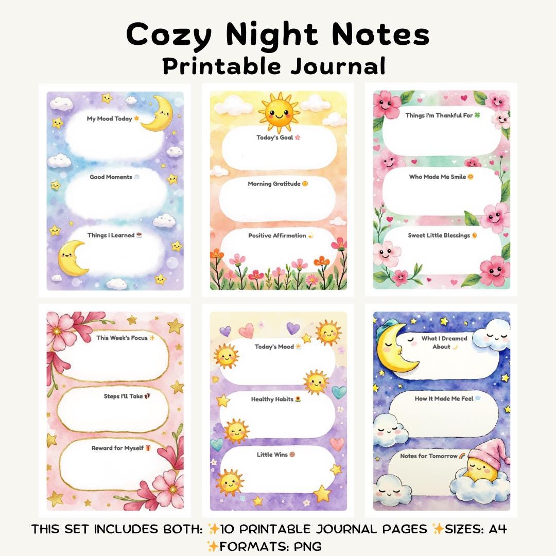 Cozy Night Notes Printable Journal | Pastel Planner Pages | Self Care ...