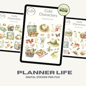 Watercolor Garden Picnic Sticker Set: Pastel Botanical Clipart (Digital Download)