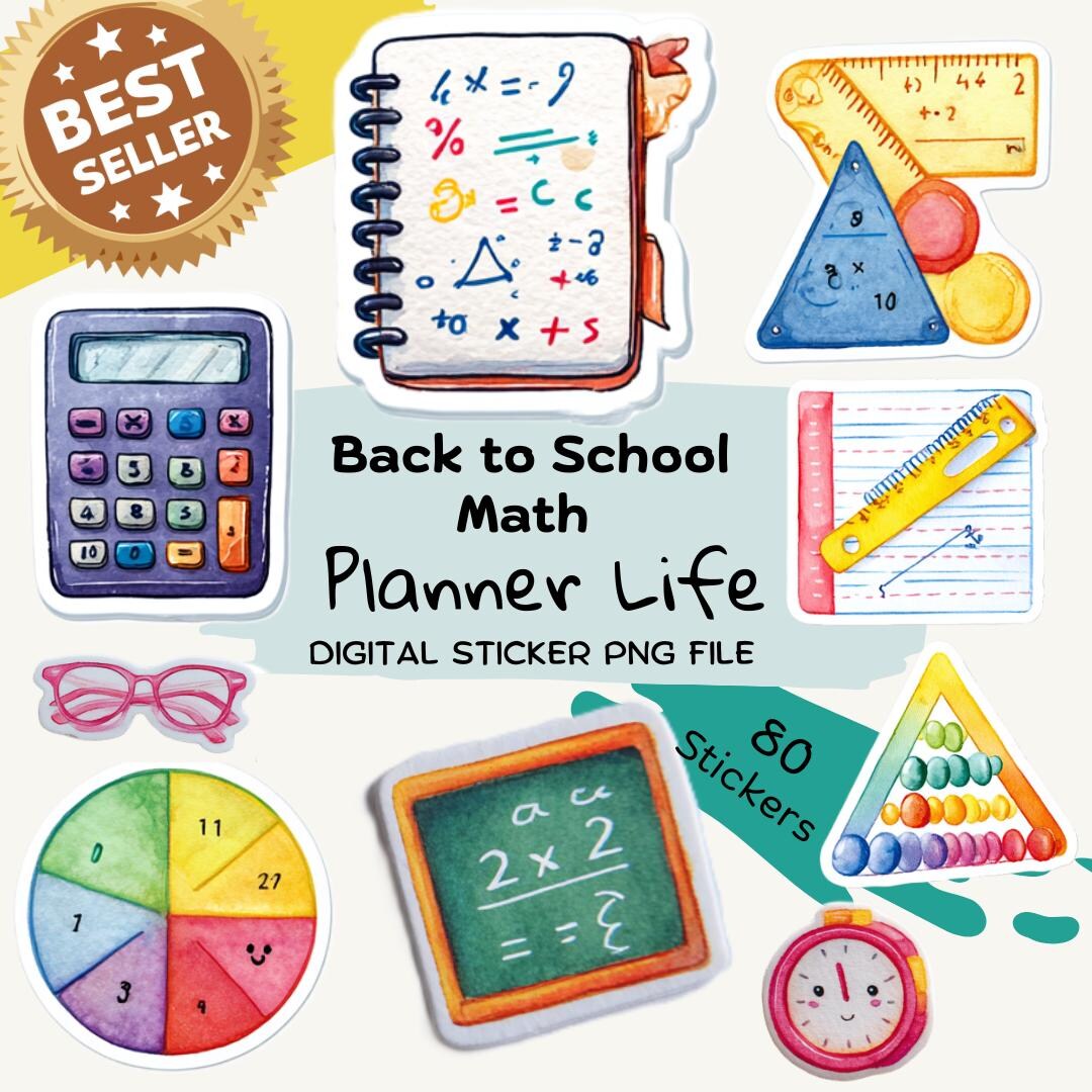 Back to School Math Planner Stickers – Bright Watercolor Cozy School ...