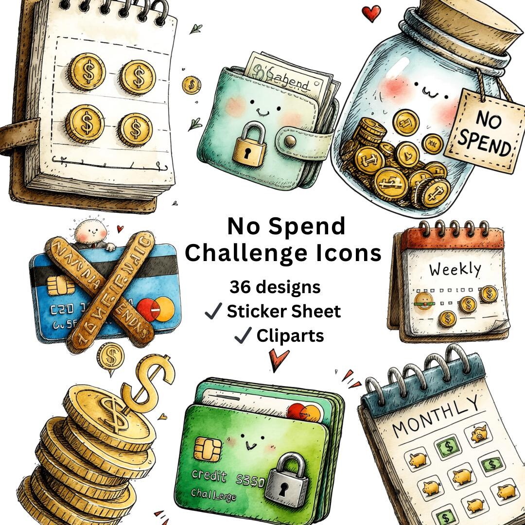 No Spend Challenge Icons PNG, Budget Tracker Elements, Savings Habit ...