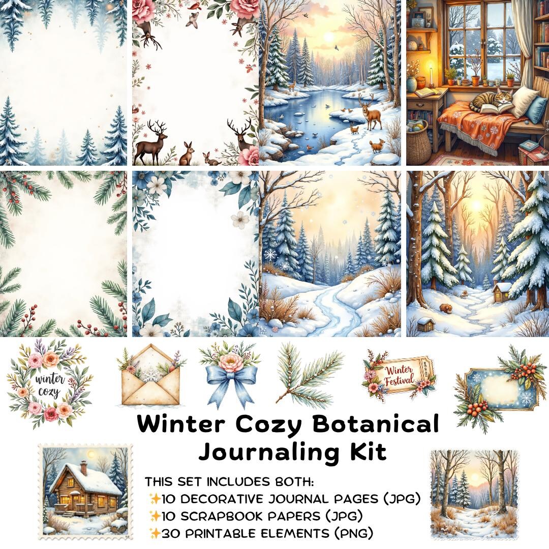 Cozy Winter Junk Journal Kit Printable Scrapbook Papers Vintage ...