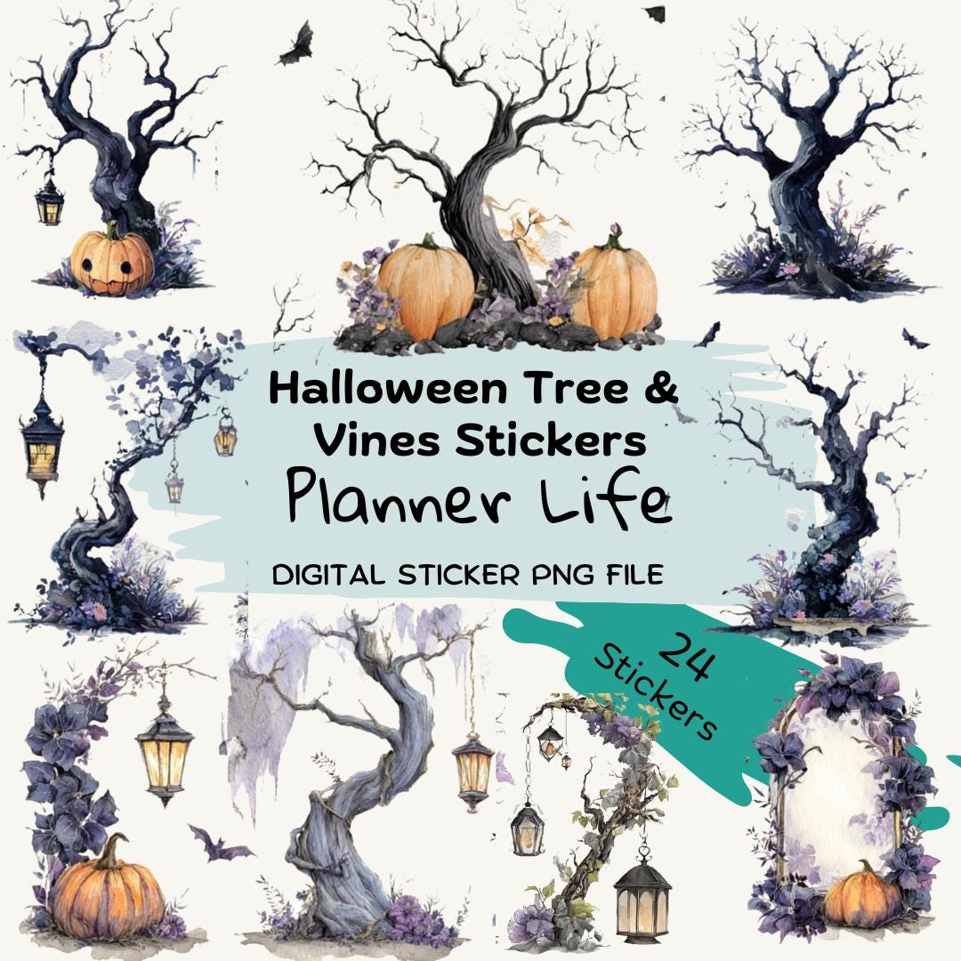 Devious Tree Sticker Halloween Tree & Vines Stickers โ Watercolor Spooky Forest Elements ...