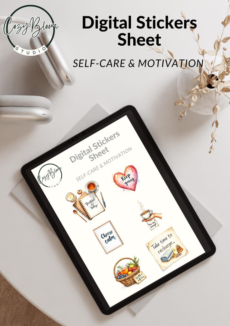 Cozy Pastel Self Care Digital Stickers Set for Journaling and ...