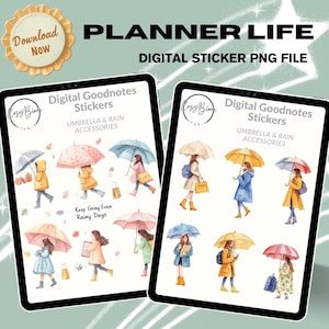 Rainy Day Focus – Umbrella & Rain Accessories Sticker Sheet (Pastel Watercolor)
