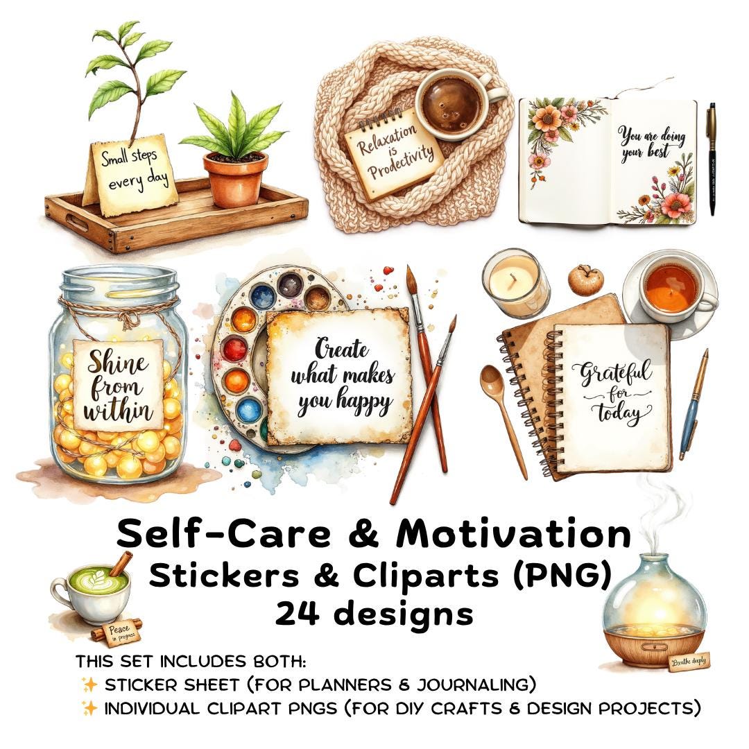 Cozy Pastel Self Care Digital Stickers Set for Journaling and ...