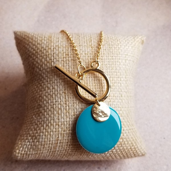 collier fermoir T turquoise