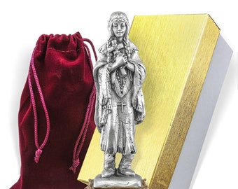 Pewter Saint Kateri Tekakwitha Statue 4.5" Gift Boxed Hand Made New Catholic Saints New