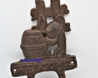 Cast Iron Western Welcome Hook Rustic Ranch Barn Country Wall Decor New