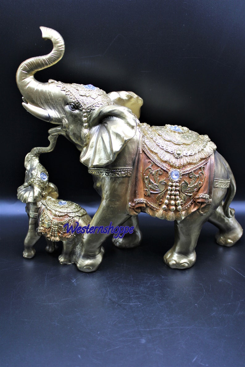 Veedaf Thai Buddhism Decorated Feng Shui Elephant with Trunk Up Left Facing Statue Veedaf Thai Buddhism Decorated Feng Shui Elephant with Trunk Up Left Facing Statue