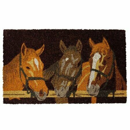100% Coir Outdoor Welcome Mat - Horses at Fence: Chicks Discount Saddlery