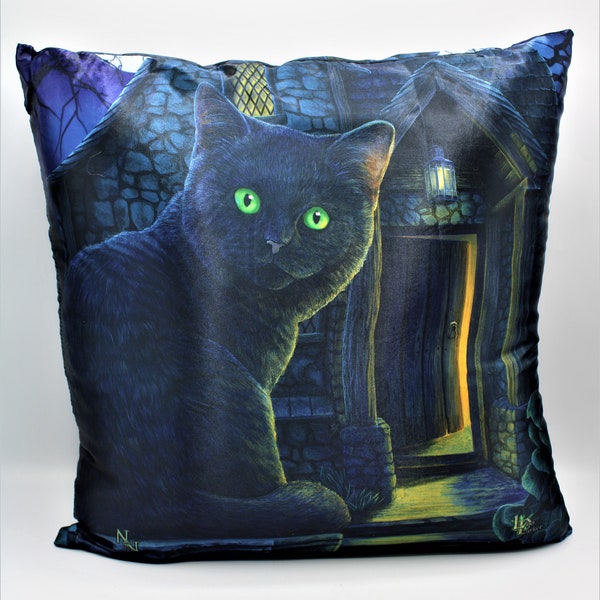 Witch Familiar What Lies Within 16 Inch Black Cat Throw Pillow Fantasy Decor New