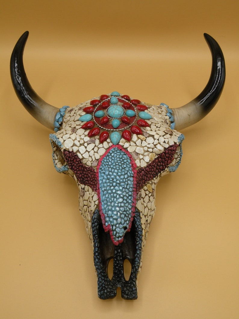 Bull Skull & Horns Wall Mount TURQUOISE MOSAIC Head Large Etsy