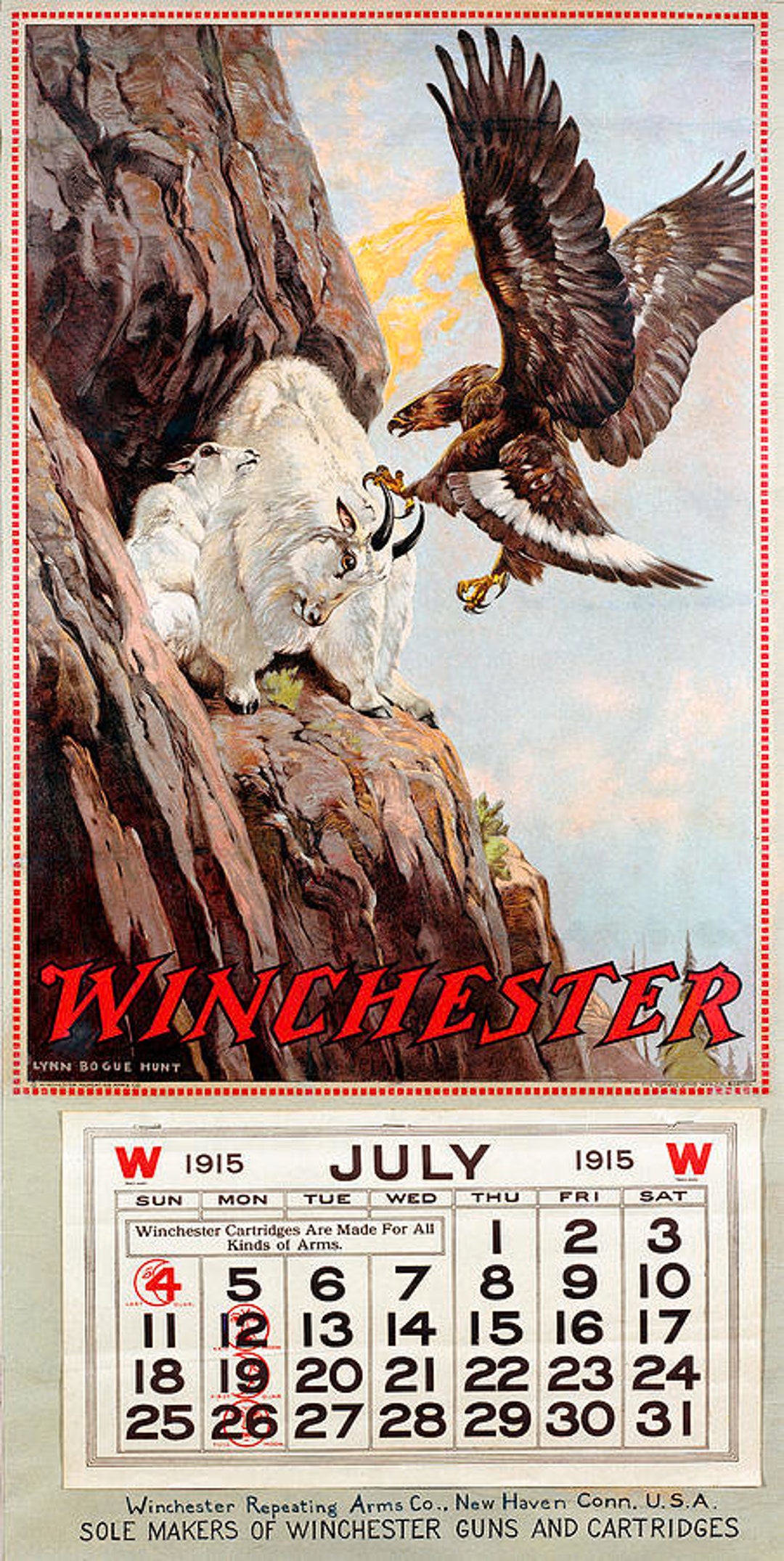 Vintage Winchester Calendar 1915 Hunting Deer Bear Quail Reproduction ...