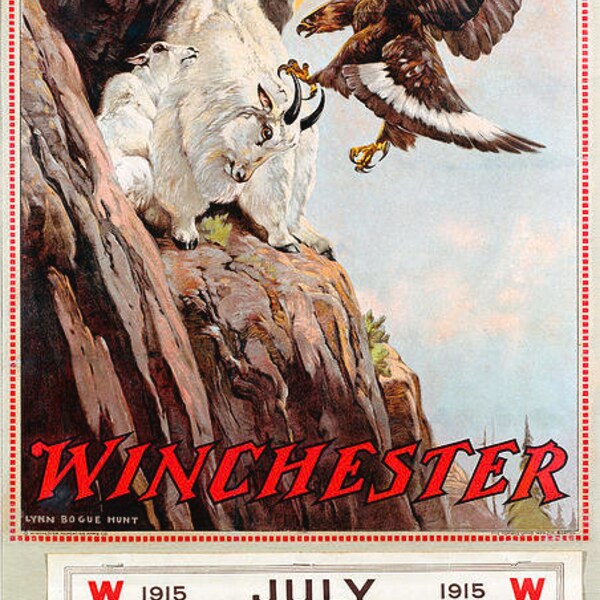 Vintage Winchester Calendar 1915 Hunting Deer Bear Quail Reproduction Framing Print Vintage Advertising Wall Decor