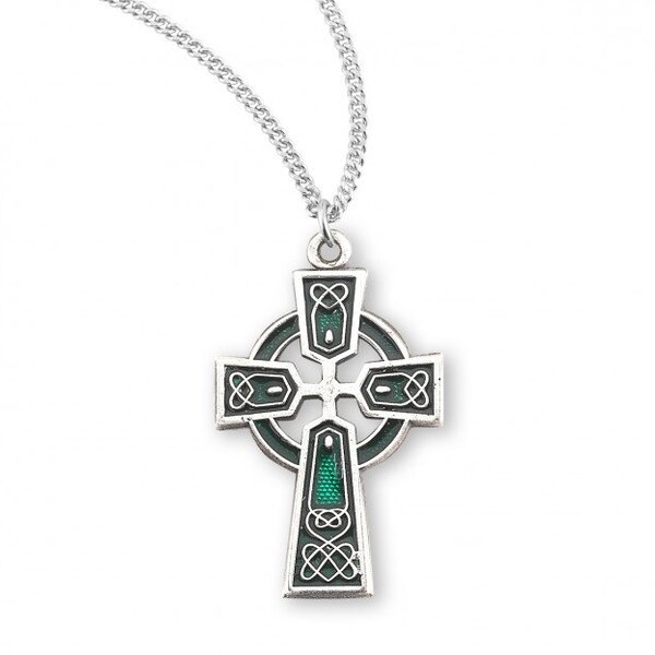 Celtic Irish Sterling Silver Green Enameled Irish Celtic Pendant Religious Gifts