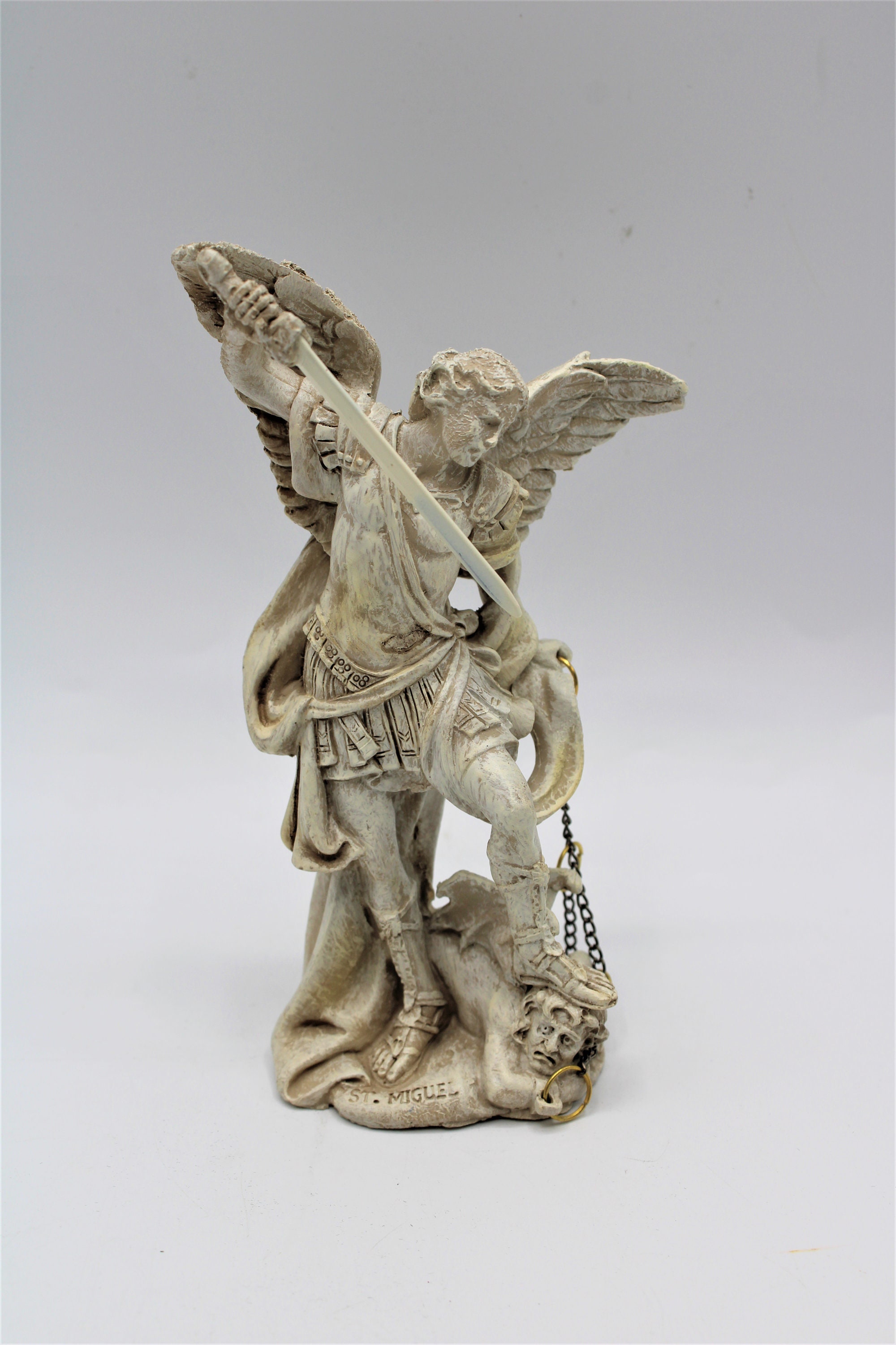 Archangel Saint Michael With Chained Lucifer Statue Holy Etsy