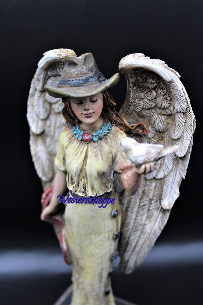 Western Cowgirl Angel Statue Holding Dove Beautiful Hand Painted Piece New 