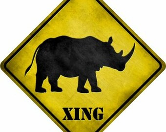 Safari Rhino Warning Crossing Metal Sign  12 X 12 Garden Hunting Mancave Garage Patio Decor New