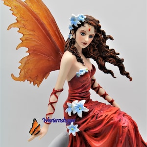 Fairy Red Celestial Cupid Moon Crimson Wedding Fairy In Red Gown Statue New