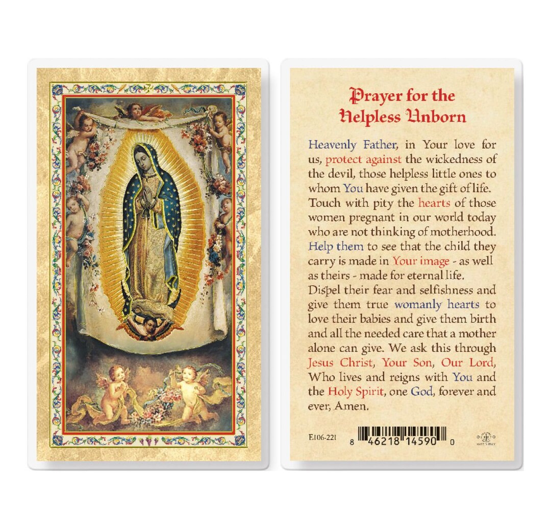 Our Lady of Guadalupe Prayer Cards for the Helpless Unborn Hot Etsy