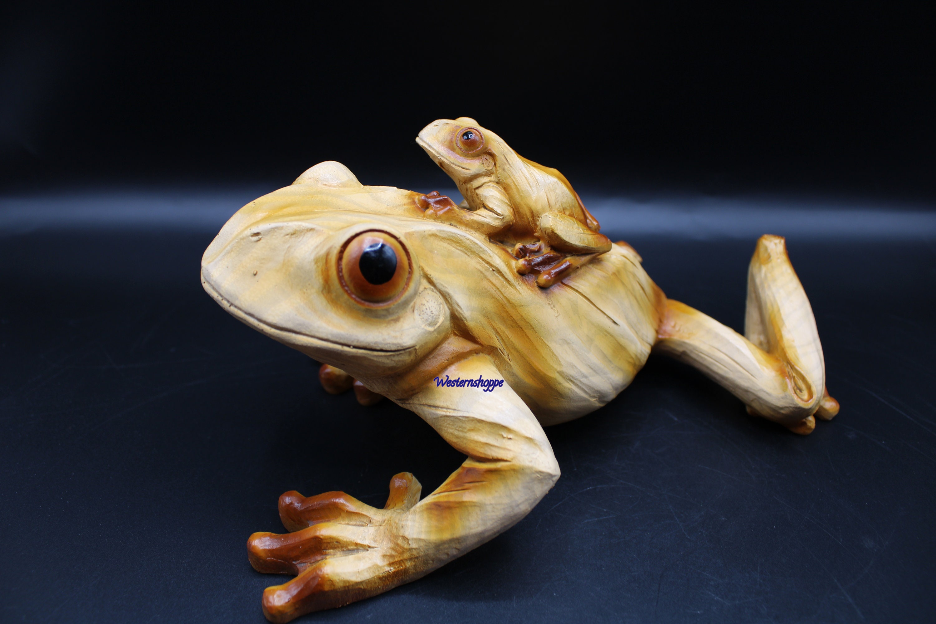 Garden Frog & Baby Statue Faux Wood Carving Statue Hand Etsy