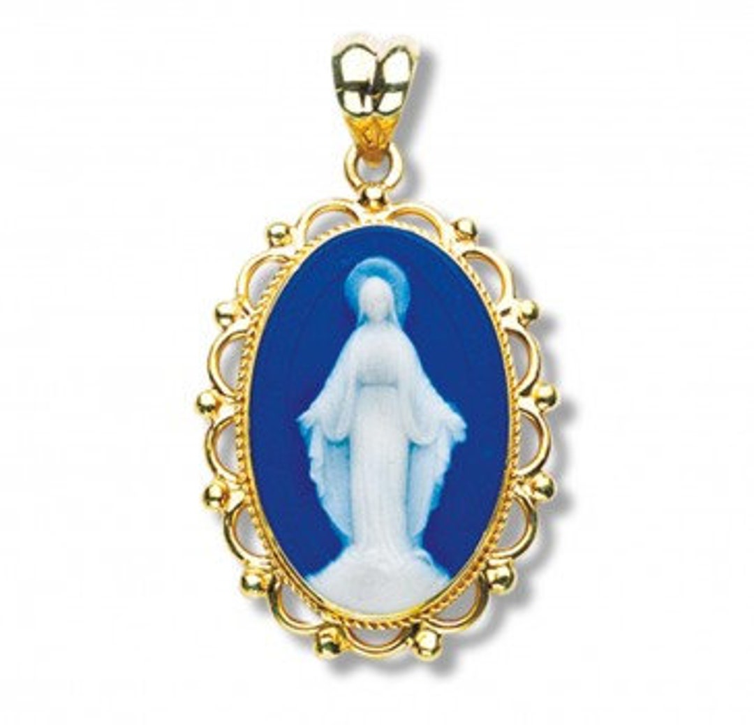 Miraculous Medal Cameo Dark Blue Gold Over Sterling Silver Doubler ...