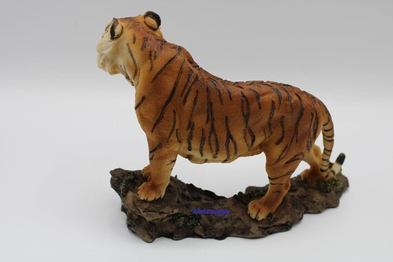 Tiger Africa Cat 7.5” FAUX WOOD FIGURE Statue Art Jungle Wildlife New 