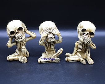 Skulls Skeletons Hear See Speak No Evil Figures Set of 3 Hand Painted New