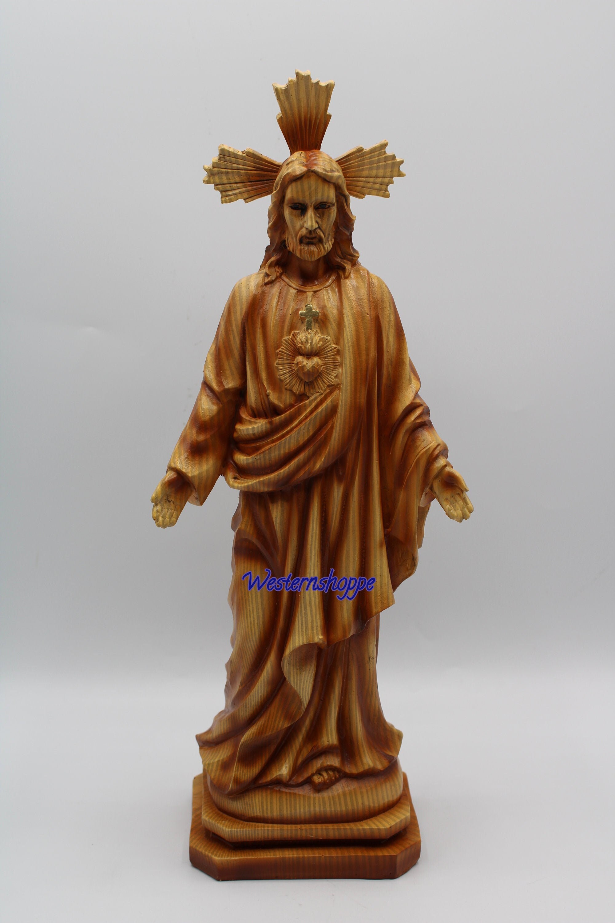 Jesus Open Arms Wood Faux Carved Statue Beautiful Hand Painted Etsy