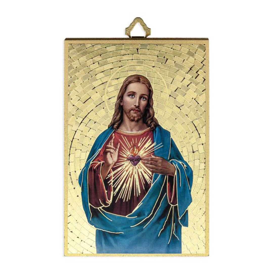 Sacred Heart of Jesus Gold Foil Mosaic Plaque With Prayer - Etsy