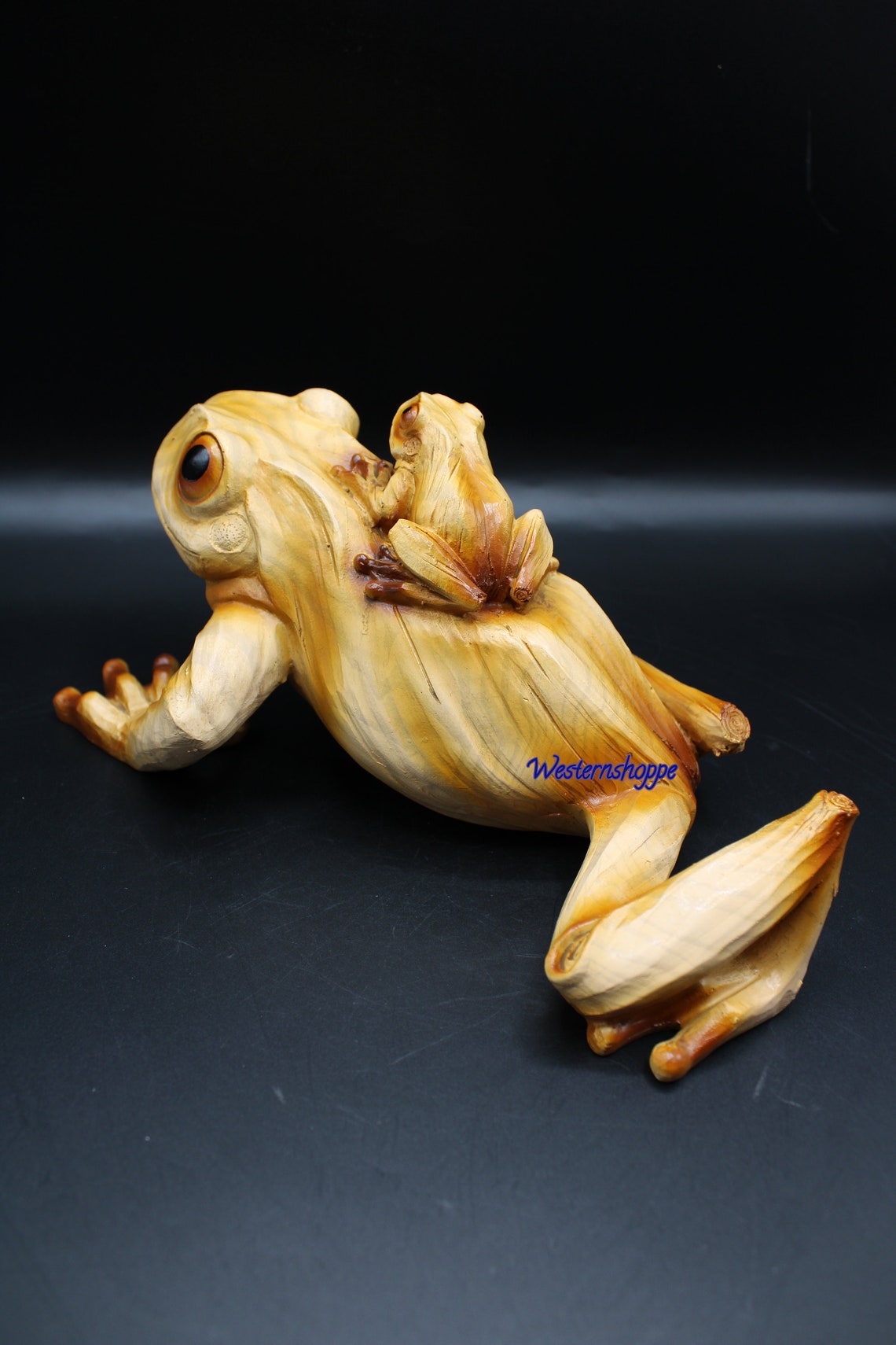 Garden Frog & Baby Statue Faux Wood Carving Statue Hand Etsy