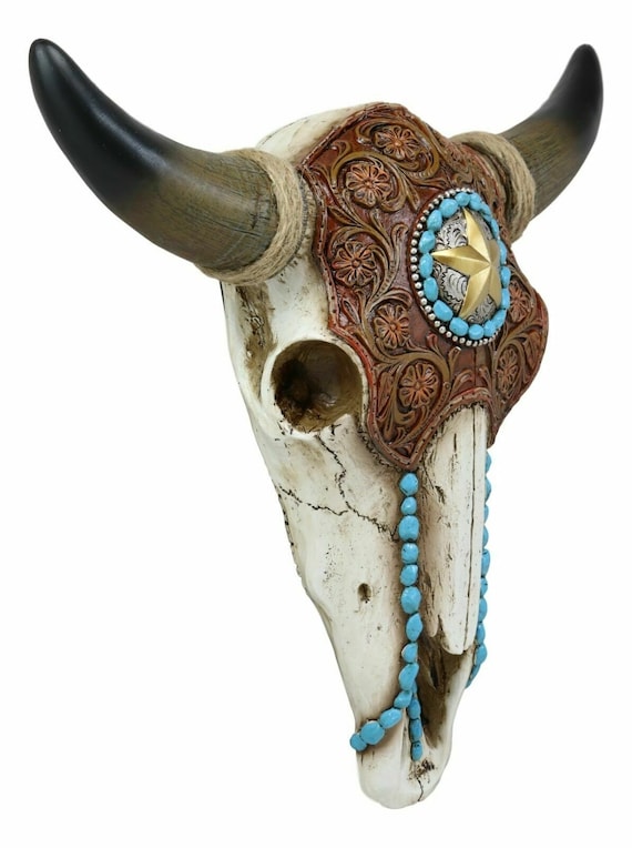 Resin/Leather Steer Skull&Horns Wall Mount Bull/Cow Head Western Star Home Decor 
