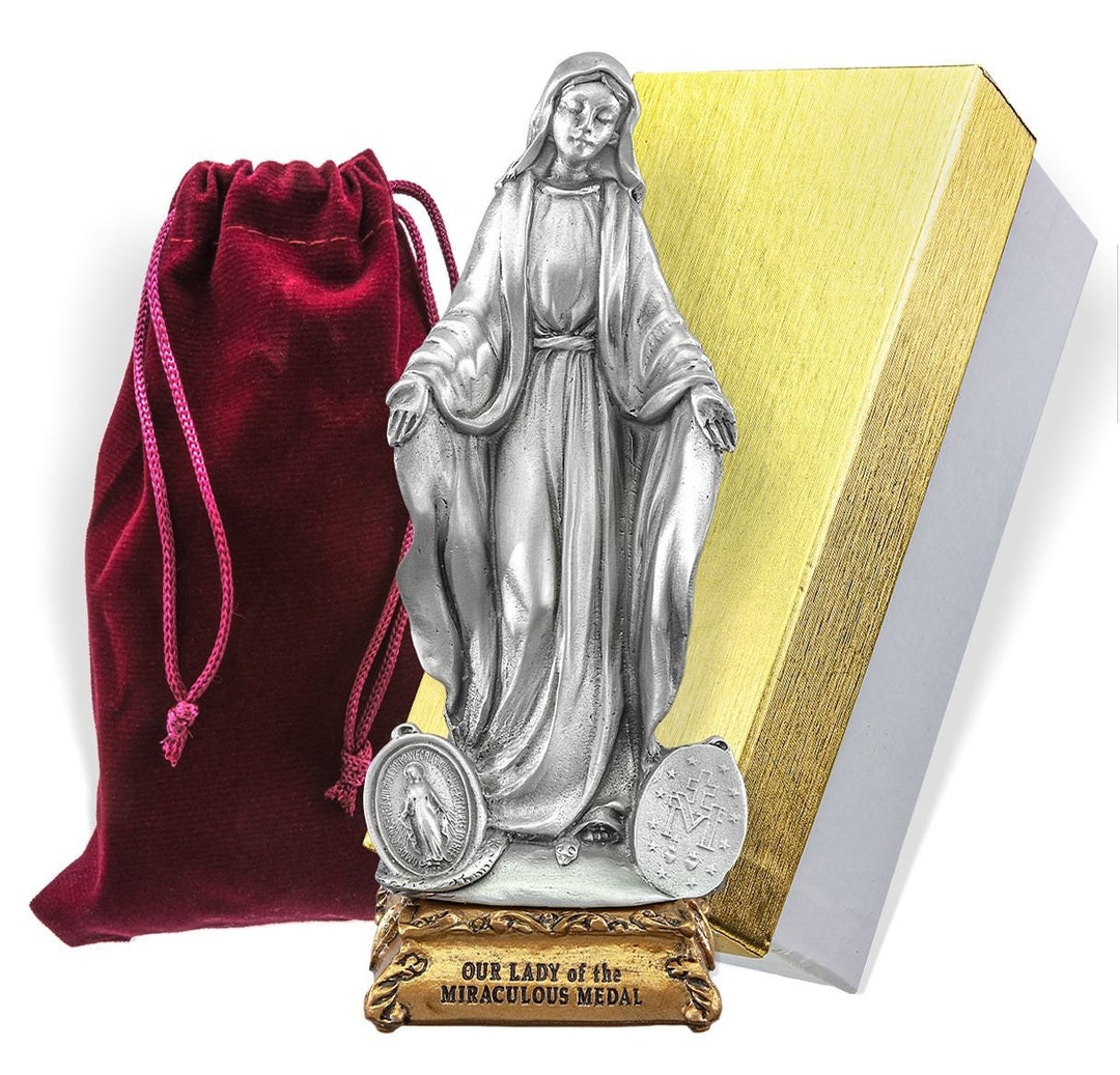 Catholic Our Lady of the Miraculous Medal Pewter 4 1/2 Statue Hand Made ...