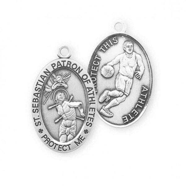 Saint Sebastian Oval Sterling Silver Basketball Male Athlete Medal Catholic Gifts