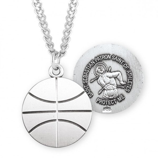 Saint Sebastian Sterling Silver Basketball Athlete Medal Catholic Gifts